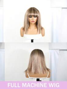 150%密度渐变色假发，带刘海，直发，无蕾丝，巴西雷米真人发假发，女士款，#4/27 #4/613 #12/613，佩戴方便