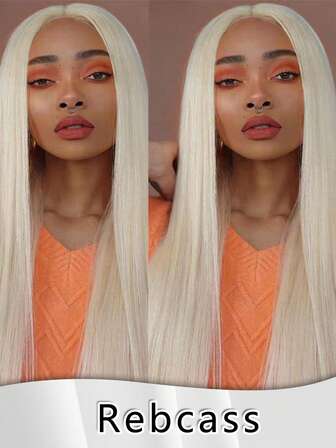 13*4 blont hår långt rakt hår syntetiska fibrer med en bekväm elastisk nätmössa, japanimporterade syntetiska fibrer värmebeständiga peruker med spets framtill och babyhår 13*4 26 tum blont hår långt rakt hår daglig användning hög kvalitet för kvinnor naturligt utseende högkvalitativa syntetiska mjuka nybörjarvänliga peruker elegant lång rak peruk med nybörjarvänlig, avslappnad och snygg - tillverkad av hög temperatur perfekt för kvinnors dagliga bruk, cosplay