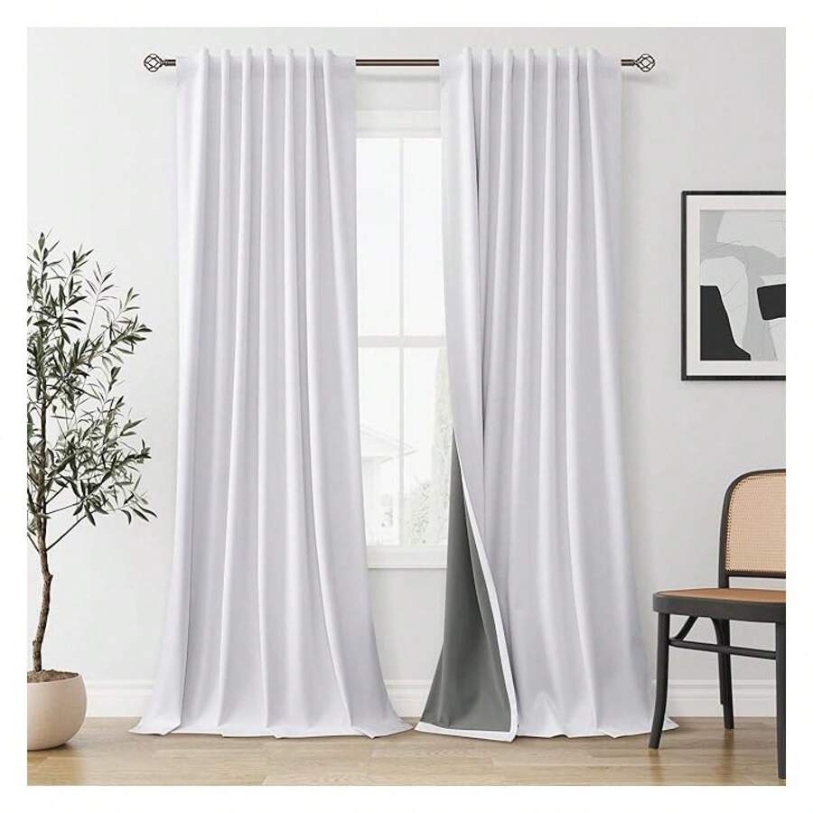 Blackout Curtains 96 Inch Long - Linen Thermal Blackout Curtains 2 Panels For Bedroom - Darkening Soundproof Drape - Rod Pocket/Clip Rings - 如圖644 - 查看 1