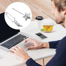 不锈钢茶漏套装，创意月亮星形茶漏，小孔设计，适用于杯子和茶壶冲泡散装茶叶 - 銀色 - 查看 8