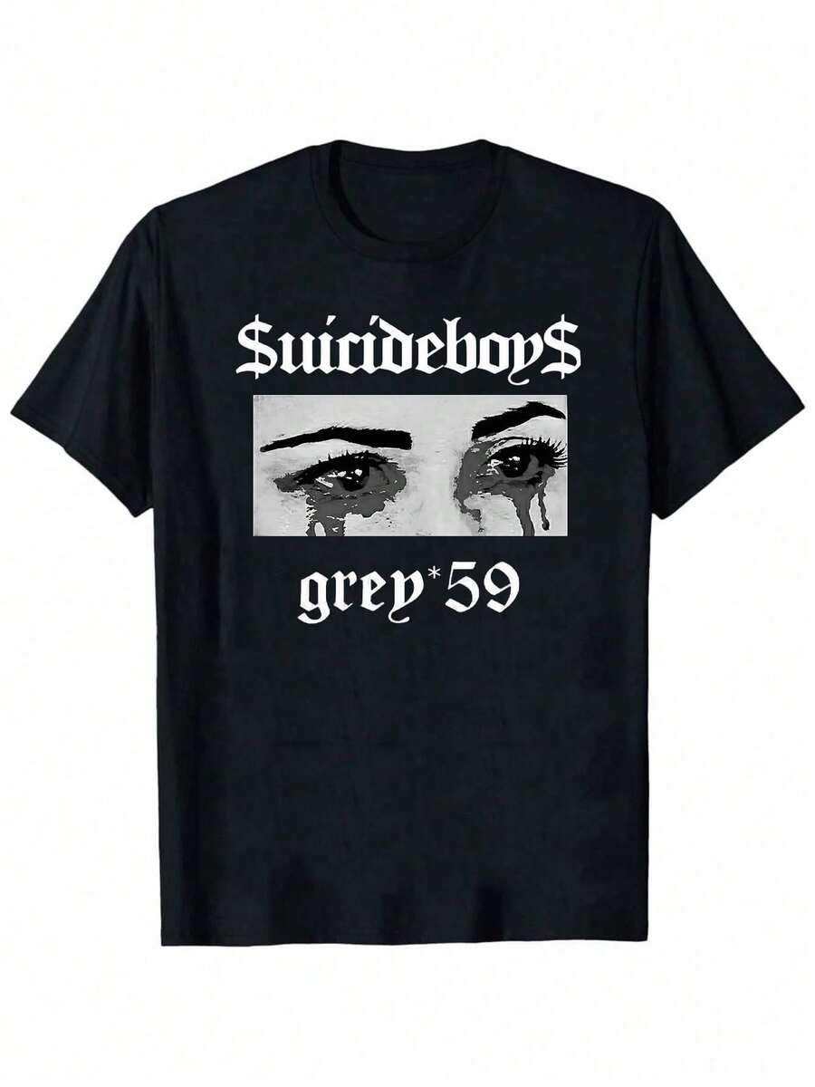 Suicideboy Men's Graphic T-Shirt - Black Casual Streetwear Tee,Tear-Effect Face Design, Round Neck Short Sleeve Summer Top, Machine Washable, Suicideboy Era Tour Graphics Print T-Shirts For Men Shirt Tops Harajuku Hip Hop Rock Style T Shirts Unisex Fashion Regular Size Street T Shirt - 黑色6 - 查看 1