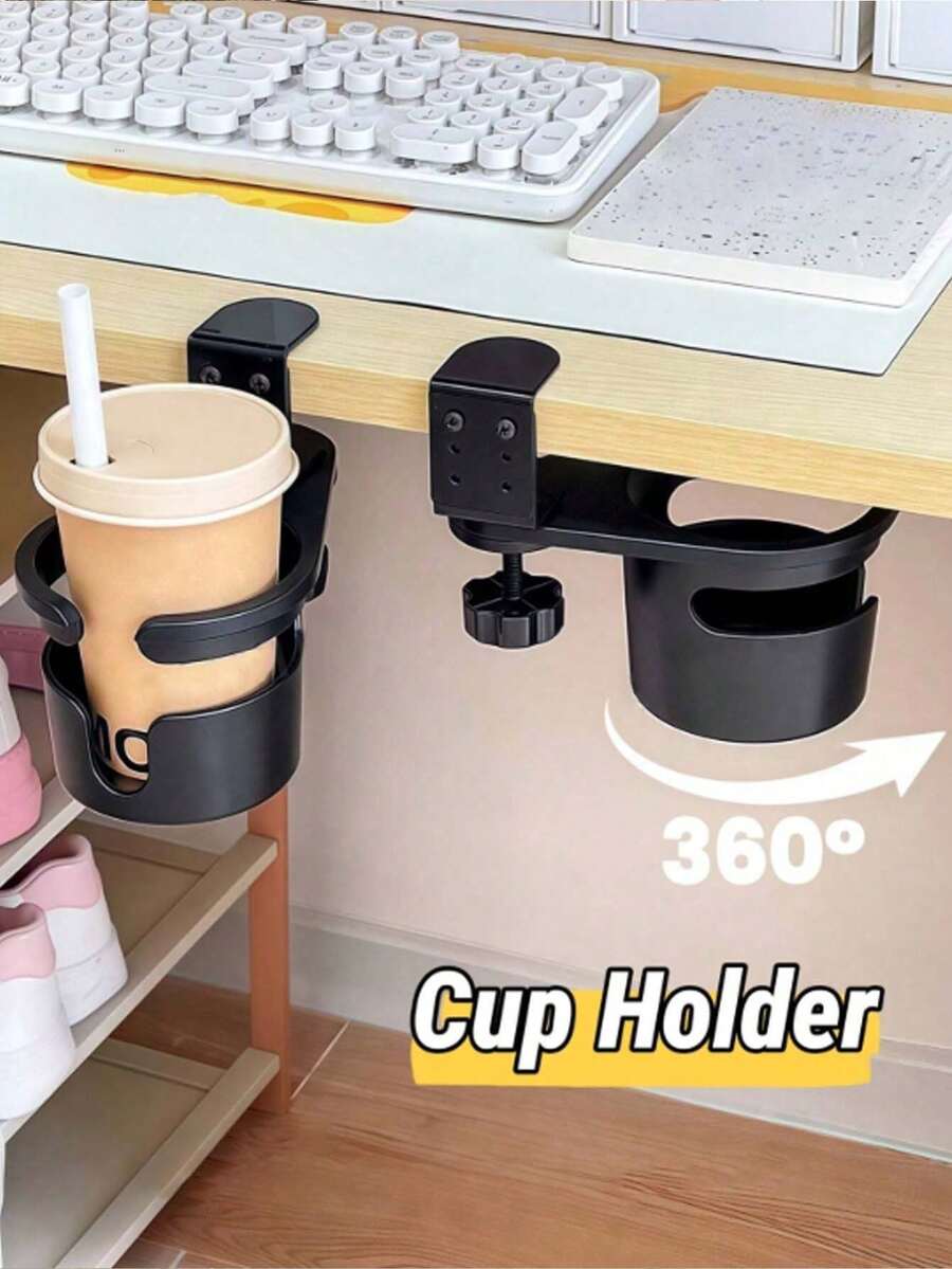 Rak Gelas Lipat/Dapat Diputar | Rak Samping Tempat Tidur Besi yang Dapat Diatur + Desain Hemat Ruang | Rak Pengatur Gelas/Kopi/Teh Gantung (Cocok Untuk Meja, Dinding, Rumah, Asrama, Kantor, Mobil - Perlengkapan Penting untuk Menghemat Ruang)