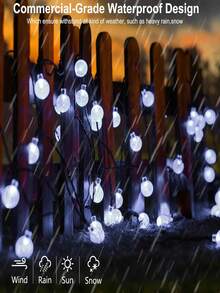1个太阳能串灯，户外水晶球灯，8种灯光模式，100/50/20颗LED灯珠，太阳能仙女串灯，户外防水闪烁灯，适用于婚礼、生日派对、露营、花园、万圣节、圣诞节装饰，户外太阳能灯，可用于圣诞树、庭院树等。 - 黑色 - 查看 4