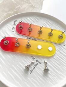 Set de decoración de uñas con base ovalada de resina acrílica en degradado de color, macaron dorado y bolas de cristal de acero multicolor. Herramientas y accesorios de arte de uñas minimalista de moda en estilo retro coreano con láser.