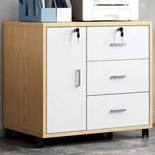 Mesita de noche con cerradura, ruedas extraíbles, antirrobo, de madera, para archivar documentos - Blanco - Ver 1