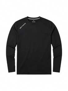 男士速干长袖健身打底圆领运动衫，适合跑步，春秋季 - 黑色 - 查看 7