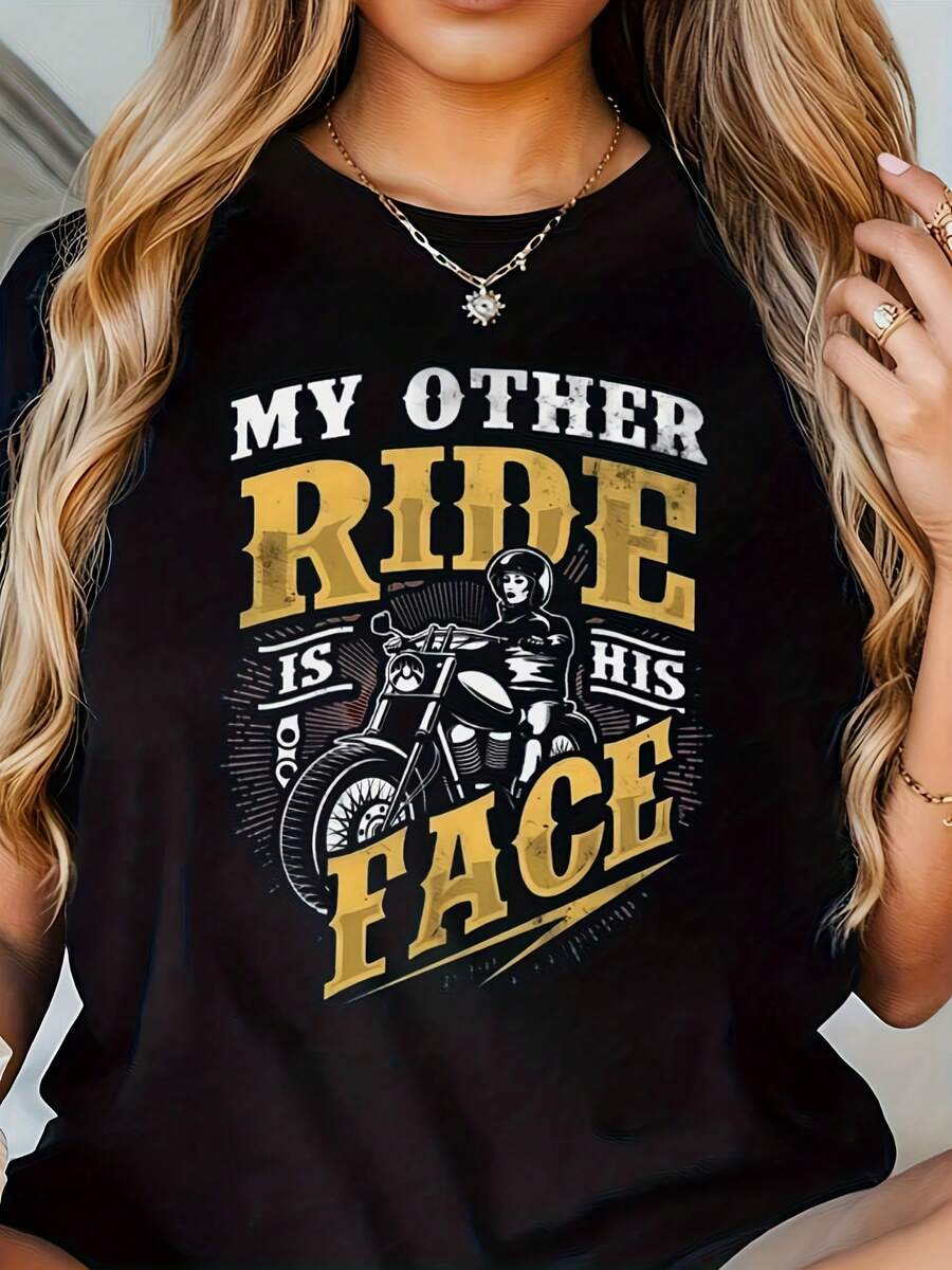 Unisex Graphic Tee - 'My Other Ride Is His Face' Motorcycle Design - Casual Short Sleeve T-Shirt For Summer And Fall - Kiểu 22 - Xem 1