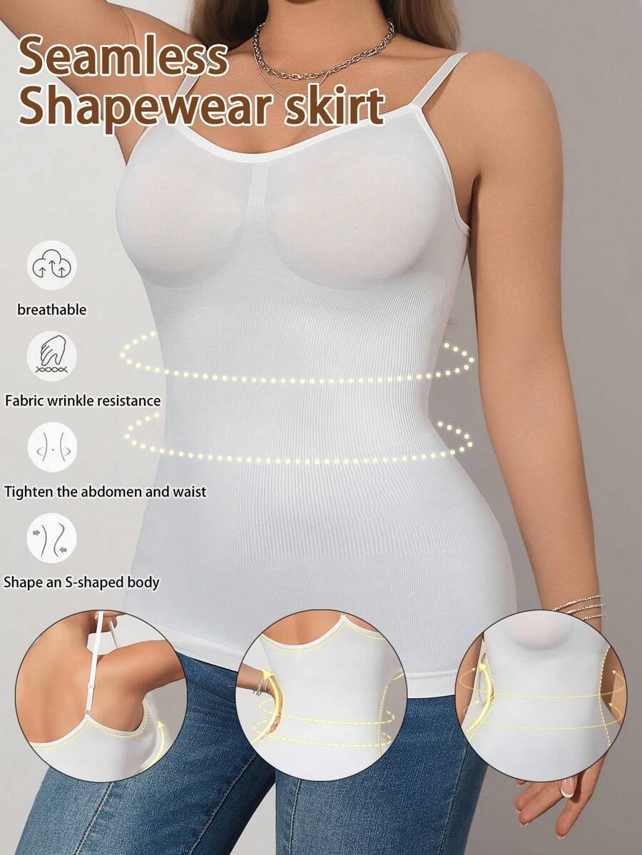 1pc Women Slim Waist Seamless White Shapewear Shaping Top - White - View 1
