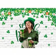 XCKALI Happy St. Patrick's Day Backdrop White Brick Wall St Patricks Day Party Decorations Green Lucky St Patricks Day Children Photography Backdrop 7x5FT - Multicolor - View 5