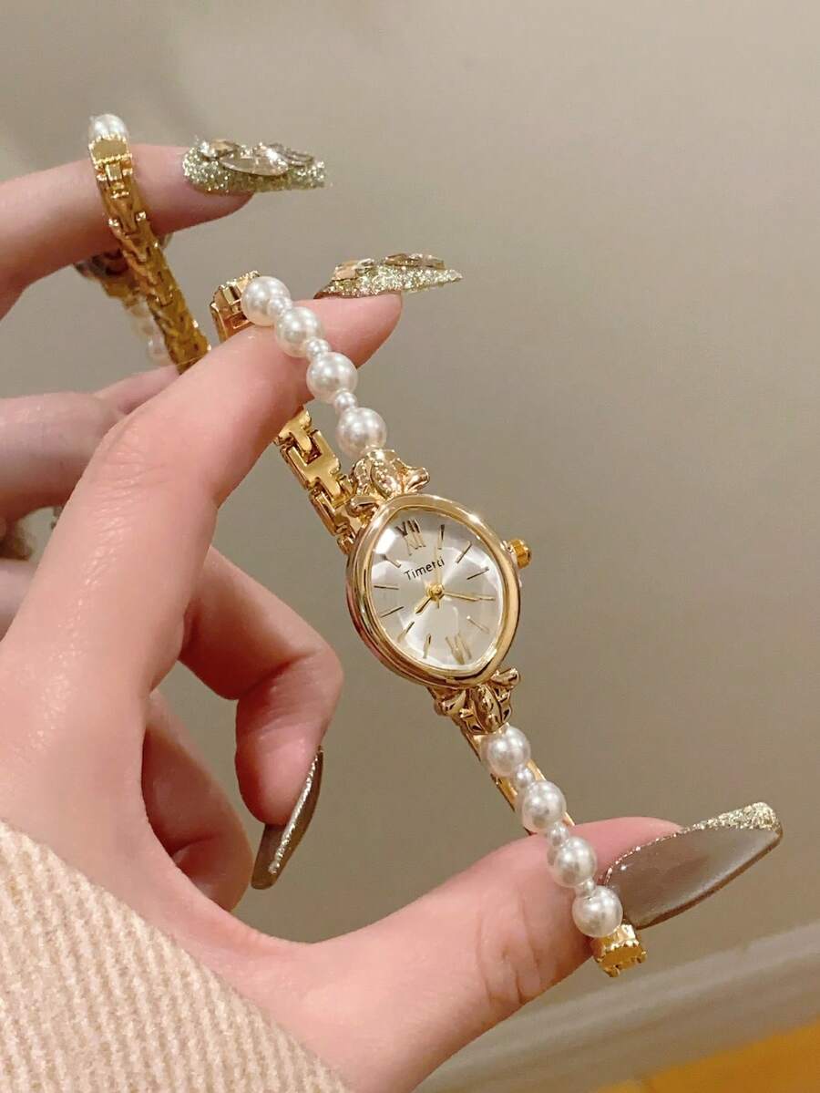 1pc Bracelet Bead Women's Quartz Watch Exquisite Fashion Simple Retro Suitable For Daily Matching Party Banquet - Silver - View 1