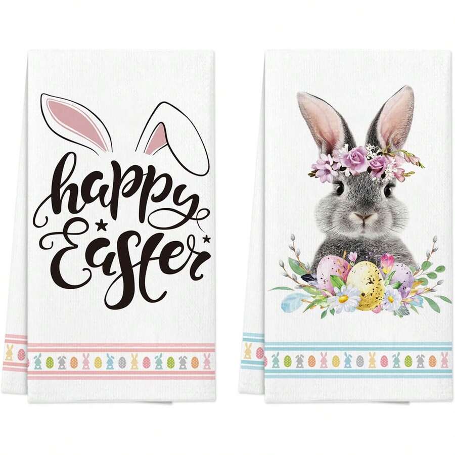 15.7 X 23.6 Inch Easter Kitchen Towel & Dishcloth Set, Easter Gift For Friends And Family, Fun Kitchen Towel And Dishcloth Set, Housewarming Gift - Multicolor - View 1