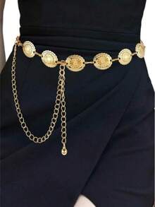 1pc Women's Plus Size Vintage Printed Oval Waist Chain. Suitable For Daily Wear Decoration. Can Be Used For Commuting, Festivals, Parties And Weddings, Etc. - Gold - View 2