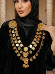 1 件夸张金币流苏女士服装配饰项链，可作为围兜项链佩戴，适合女性派对、婚礼的身体首饰 - 金色 - 查看 8