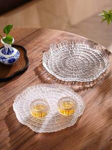 Plato de vidrio asimétrico con patrón de árbol de banyan, plato de ensalada de hogar de alta gama creativo, estilo único, se puede usar como posavasos de vidrio, plato de postre, plato de filete y ensalada de frutas, diseño asimétrico, calidad premium - Multicolor - Ver 5