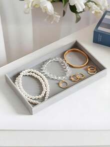 1/9pcs Velvet Jewelry Display Tray, Large Capacity Jewelry Organizer Tray, Independent Compartment Jewelry Holder, Minimalist Multi-Slot Jewelry Stand, Jewelry Storage Tray, Stackable Drawer Tray, Suitable For Earrings, Necklaces, Bracelets, Anklets, Rings, Hair Clips, Headbands, Hair Ties - Grey - View 14