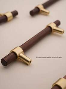 1个黄铜和胡桃木材质的抽屉拉手 - 彩色 - 查看 4