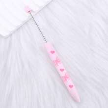 5/10pcs Cute Pink Bow DIY Long Beaded Pen Focal Point, Various Adorable Pink Beaded Silicone Barrel Plastic Pens, Valentine's Day Gift Souvenir Making - Pink - View 8