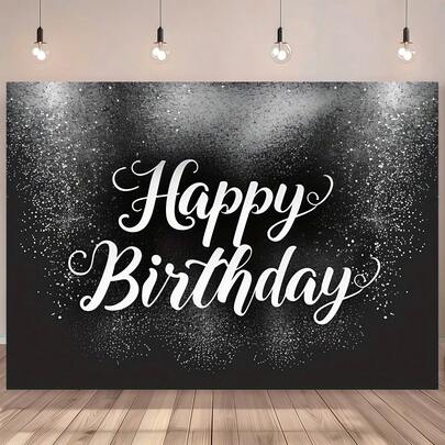 1 Happy Birthday Banner With Elegant Black And Silver Glitter Design, Perfect For Adult Men And Women's Birthday Parties, Photo Props, Anniversaries, Bachelor/Bachelorette Parties And Celebration Decorations.