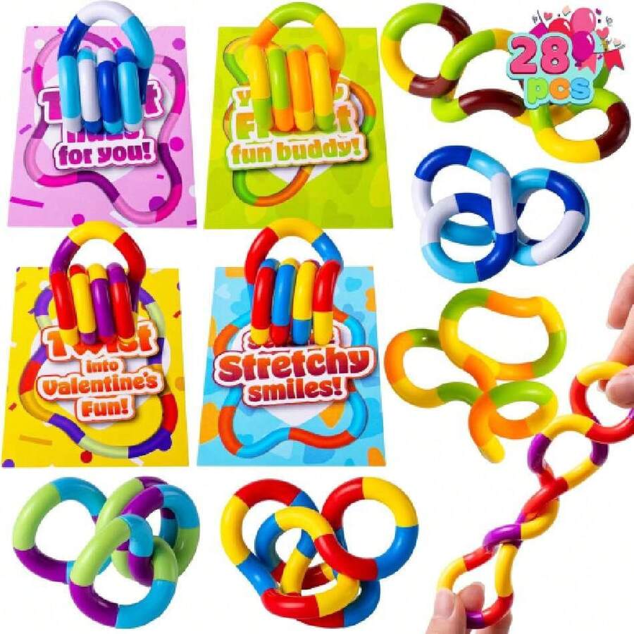 JOYIN 28 Pcs Valentine's Day Twist & Spin Fidget Chains With Cards, Multicolored Fidget S For Stress Relief & Sensory Play, Valentines  Gifts With Cards Classroom Prize Party Favors,38512924 - Nhiều màu - Xem 1