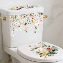 1pc Spring-Themed Watercolor Floral And Plant Toilet Sticker, Removable Self-Adhesive PVC Waterproof Bathroom Decorative Decal, Suitable For Bedrooms, Bathrooms, Dining Rooms, And Interior Home Decoration. - Multicolor - View 1