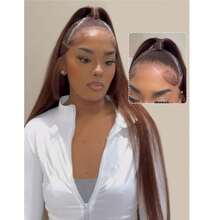 ZHENDEFA Invisi Strap 360 Lace Front Wig, Chocolate Brown Straight Hair, 200% Density, 4# HD Transparent Lace Front Wig, Pre-Plucked, For Women