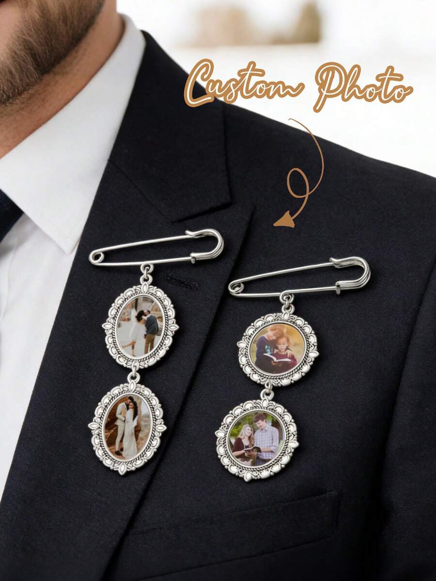 1pc Customized Photo Brooch, Personalized Gift For Groom On Wedding Day, Gold Groom Portrait Photo Brooch, Y2K Style, Cute, Colorful, Fashionable, Customizable, Unique, Ideal Gift For Her, Girlfriend, Friend, Family, Forest Tone