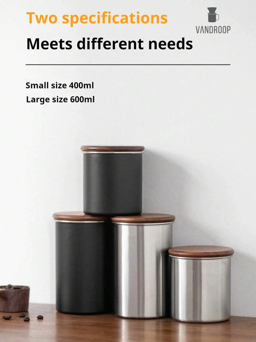 1个复古咖啡粉密封罐，咖啡豆防潮储物罐，抹茶储物罐，花草茶柠檬片储物罐，糖果巧克力豆储物罐，304不锈钢咖啡豆密封储物罐，户外露营咖啡豆储物罐，小型干货密封储物罐，黑色，银色，380毫升，500毫升 - 彩色 - 查看 1