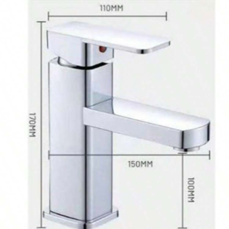 Single Handle Single Hole Square Bathroom Sink Faucet, Cold And Hot Water - Silver - View 3