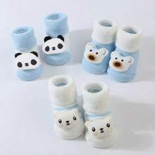 1/3 Pairs, Cute Cartoon Bear Combination Socks, 3D Plump Doll Baby Blue & White Mid-Calf Socks, Breathable Non-Slip Toddler Everyday Socks, Adorable Soft Cute Little Socks - Multicolor - View 1