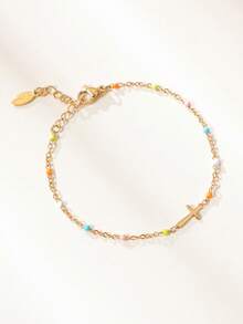 时尚波西米亚风真空镀层不锈钢十字架串珠手链，串珠数量随机 - 米珠手鍊 - 查看 4