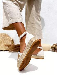 TULIPANO Women's Flat Bohemian-Style Summer Sandals With Thick Soles Made Of Rope, Ideal For Everyday Wear, Holidays, And Outdoor Walks. Comfort And Style For Every Occasion. - trắng - Xem 5