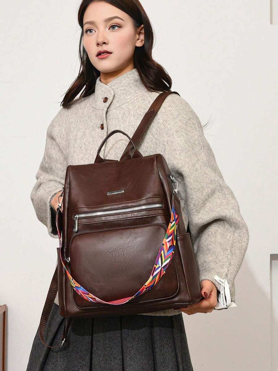 SHINYDIARY Backpack 2026 Women's Large Bag For School, Work, Travel, Synthetic Leather - Coffee Brown - View 1