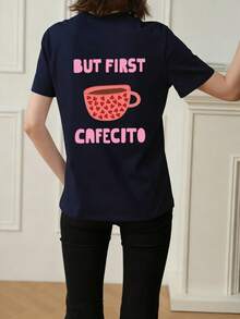 1 Áo thun ngắn tay cổ tròn mùa hè, in hình trái tim và cốc cà phê màu hồng, chữ tiếng Anh, kiểu dáng rộng rãi thoải mái, thích hợp cho người yêu cà phê, phù hợp cho mùa hè, đi biển, dạo phố, mặc hàng ngày, đi làm, tiệc văn phòng, đi chơi, lễ hội, lễ hội âm nhạc, ngày Valentine, tiệc tùng. - Màu xanh hải quân - Xem 2