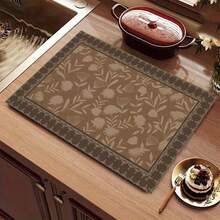 1件装花卉图案不对称耐热速干杯垫，茶水滴垫，花卉风格家用茶几滴垫，厨房浴室吸水硅藻土防滑垫 - 彩色 - 查看 16