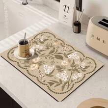 1件装花卉图案不对称耐热速干杯垫，茶水滴垫，花卉风格家用茶几滴垫，厨房浴室吸水硅藻土防滑垫 - 彩色 - 查看 13