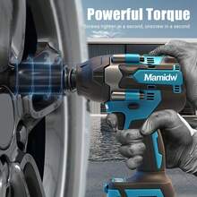Mamidw DTW700 无绳冲击扳手，重型 1000N.M 高扭矩无刷电机，强劲电动扳手，适用于汽车维修和建筑施工，是机械师和建筑工人的理想之选，兼容 Makita 18V 电池（仅限工具） - 藍色 - 查看 7