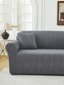 1pc European Retro Floral Jacquard Stretch Sofa Cover, Dust-Proof And Dirt-Resistant, Elastic One-Piece Full Coverage Sofa Protector, Home Decor, Machine Washable - Dark Grey - View 9