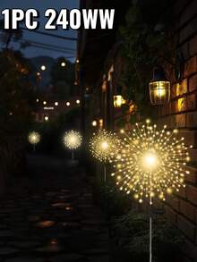 户外太阳能烟花灯，8种灯光模式，IP65防水，8种星爆灯光模式，户外节日景观草坪灯，适用于小径、花园、庭院、凉亭、草坪、门廊、露台、婚礼、派对、节日、聚会、情人节装饰 - 60/150/240/320/360颗LED灯珠（暖白光、彩色、白色） - 煙火 - 查看 23