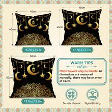4pcs Ramadan Black & Gold Luxury Lantern & Mandala Floral Print Decorative Pillow Case Set, Single-Sided Printing, Suitable For Living Room, Sofa, Bedroom, Pillow Insert Not Included - Multicolor - View 2