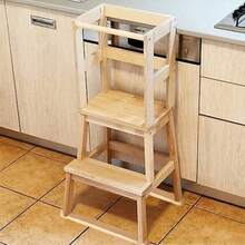 Wooden Childrens Toddler Learning Step Stool Stairs Ladder Tower - Natural - View 2