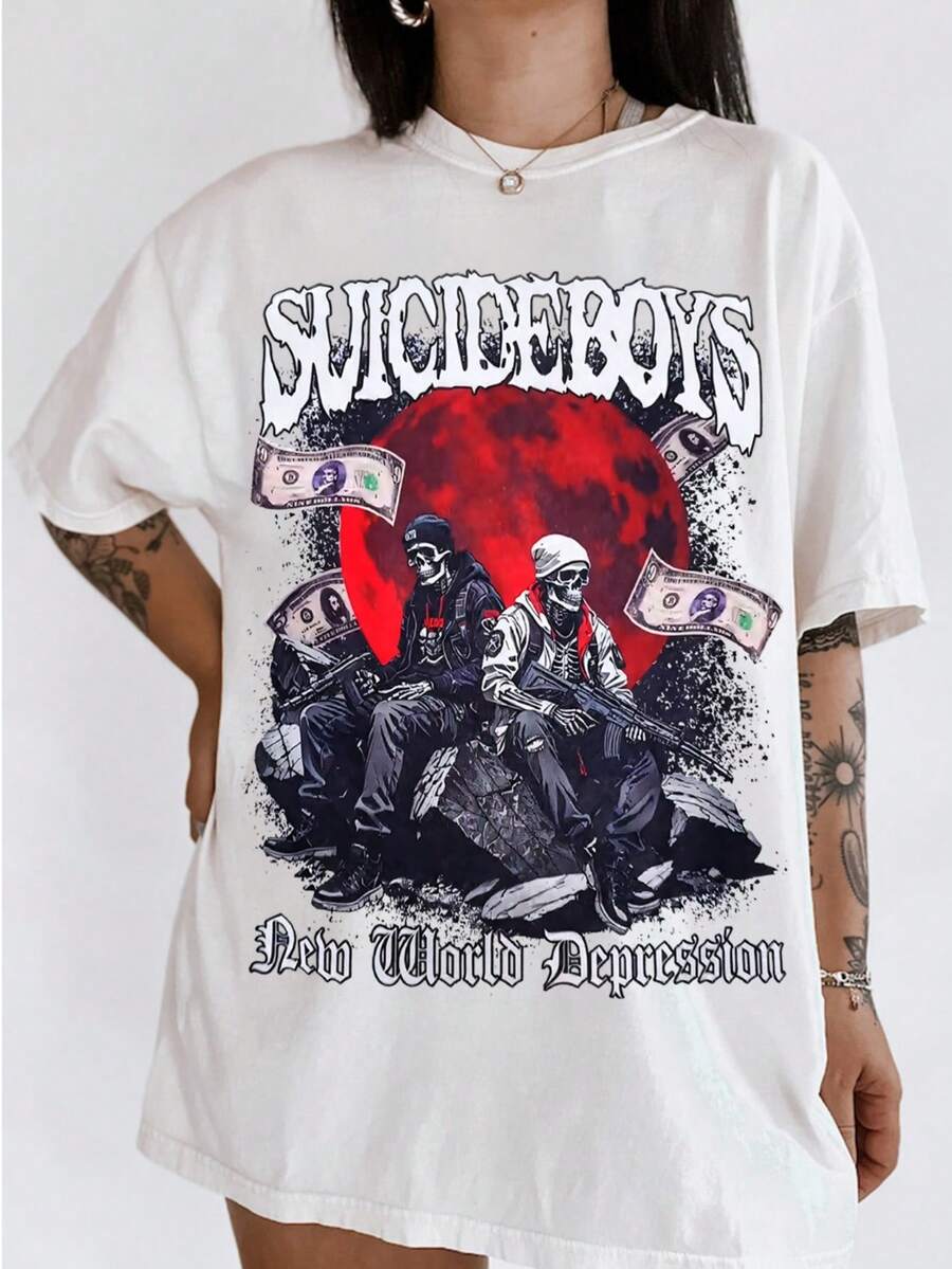 Uicideboy Skull Print T-Shirt (2) - White - View 1