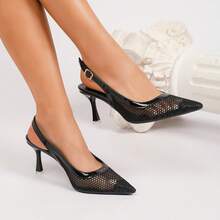 Women's Lace Mesh Kitten Heel Bridal Shoes, Pointed Toe Wedding High Heels,Summer Shoes - Black - View 3