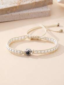 White Woven Faux Pearl Custom Photo Bracelet - A Simple, Elegant, Adjustable Piece Of Jewelry That Makes The Perfect Surprise Gift For Mother's Day, Valentine's Day, Birthdays, Or Anniversaries. Blending Bohemian, Minimalist, Vintage, And Urban Styles - An Ideal Valentine's Gift For Pet Lovers - Multicolor - View 7