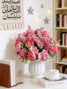 1 pieza/3 piezas Rosas artificiales, Hortensias, Ramos de flores mixtas de Peonías, Decoración de boda y novia, Materiales DIY para coronas, Fiesta de cumpleaños, Decoración del hogar, Relleno de jarrones, Jardín al aire libre, Todo el año, Regalo de Año Nuevo - Rosa Fucsia - Ver 1