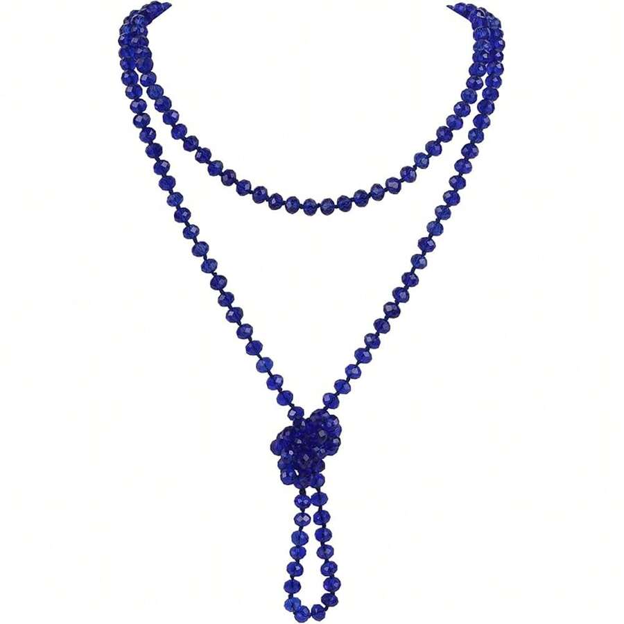 Firstmeet Fashion Beads Rope Knot Long Beaded Necklace Versatile 60\ Strand Costume Jewelry For Women - blue - View 1