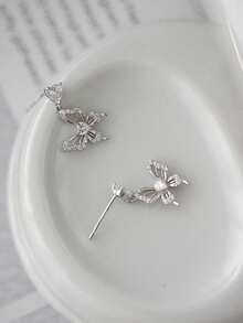 1件S925纯银锆石心形耳环，小巧通勤吊坠耳环，优雅 - 單隻耳環 - 查看 5