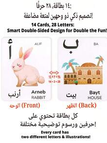 Arabic Alphabet Learning Flashcards, 14 Sheets/Set, Student Learning Aid, Arabic Writing Flashcards, Arabic Alphabet Recognition Cards, Study Supplies And Stationery - Colored Version - View 4