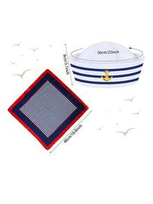 服装套装、帽子套装、帽子组合、角色扮演服装、海军帽、白色帽子、复古平顶军帽、海军上尉水手帽、蓝白条纹、船长帽、水手帽、套装、圆顶、游艇装、派对、万圣节、情人节、礼物、夏季、派对服装、百搭、性感服装、派对用品、服装配饰组合、适合各种场合，如活动、派对、海边、度假、沙滩和日常穿着 - 彩色 - 查看 3