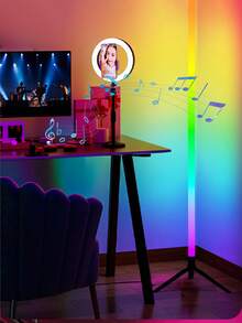 1pc RGB Gaming Room Ambient Light, Triangle Bracket/Round Table Bracket Two Options Decorative Light Suitable For Gaming Room Bedroom Atmosphere Arrangement - Multicolor - View 5