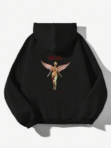 NirvanaS-KurtCoS Pullover Hoodies Printed Hoodies Mens And Womens Hoodies Vintage Unisex Hoodie With Pockets Long Sleeve,Men'S And Women's Graphic Hoodie,  Long Sleeve, Hooded, Slight Stretch, Geometric Pattern, Regular Fit, Knit Fabric, For Autumn And Winter - Đen 2 - Xem 1